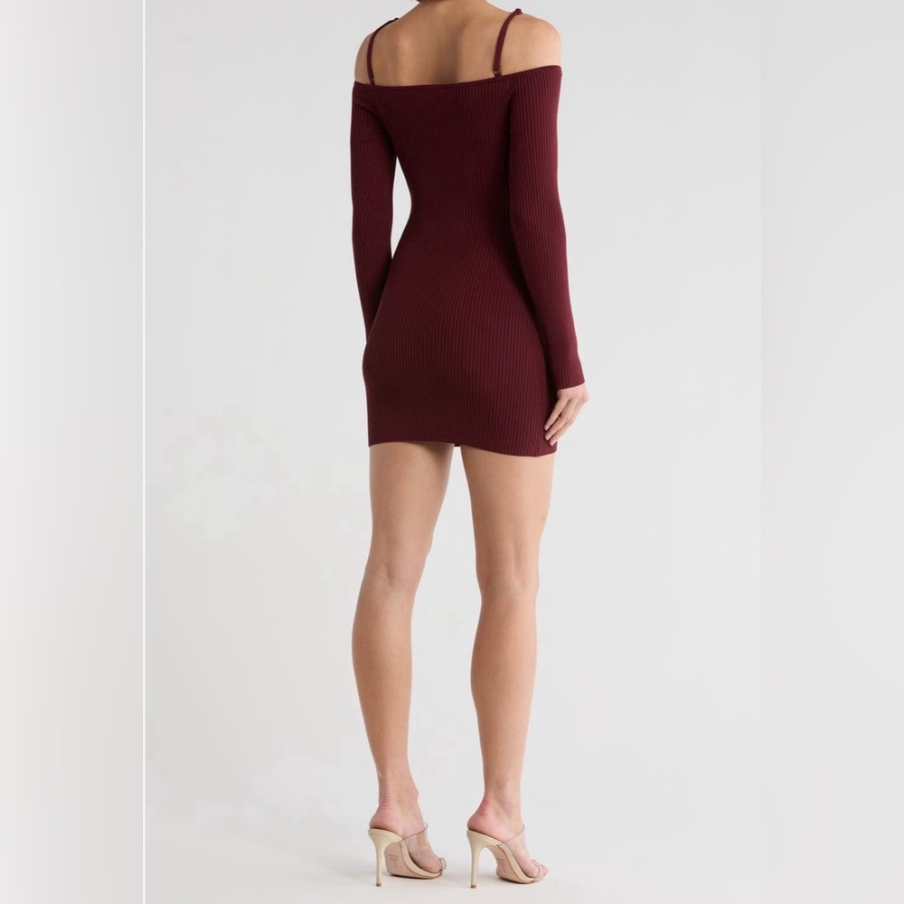 🟤NWT Good American Virgo Cold Shoulder Long Sleeve Sweater Dress in Oxblood XL - Picture 4 of 5